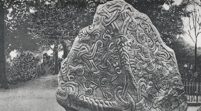 Vintage photo of the The Jelling Stone, a rune covered rock in Jelling, close to Billund where I live
