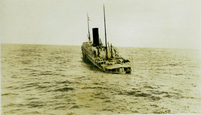 A vintage photo of a sinking vessel